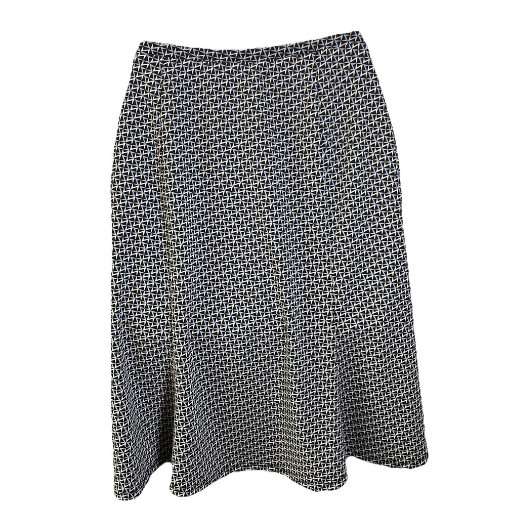 Express Skirt Womens S Black Blue Geometric Zigzag A-Line Midi Professional Work - Picture 6 of 6